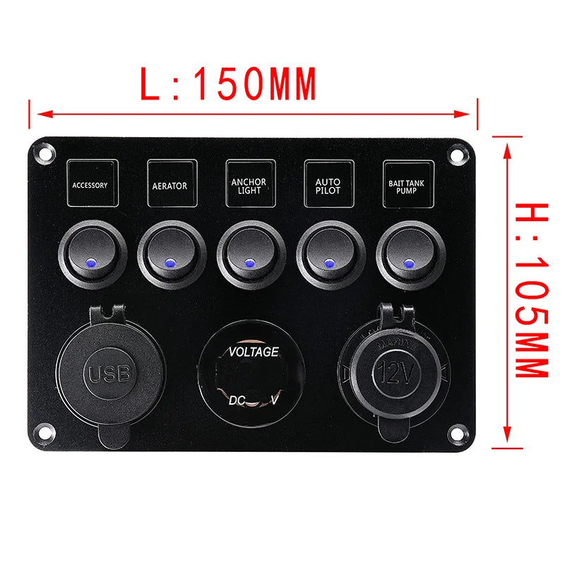 5 Gang 8 Gang Button Rocker Toggle Switch Panel Usb Control For Car Truck Marine Boat RV ATV UTV Camper Caravan Circuit Breaker