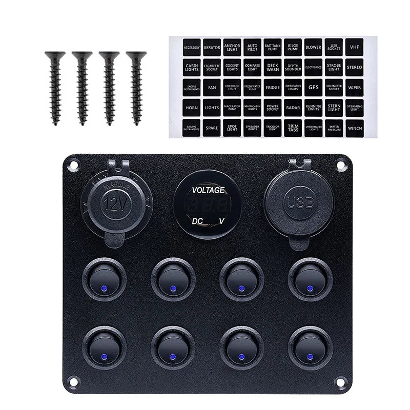 5 Gang 8 Gang Button Rocker Toggle Switch Panel Usb Control For Car Truck Marine Boat RV ATV UTV Camper Caravan Circuit Breaker
