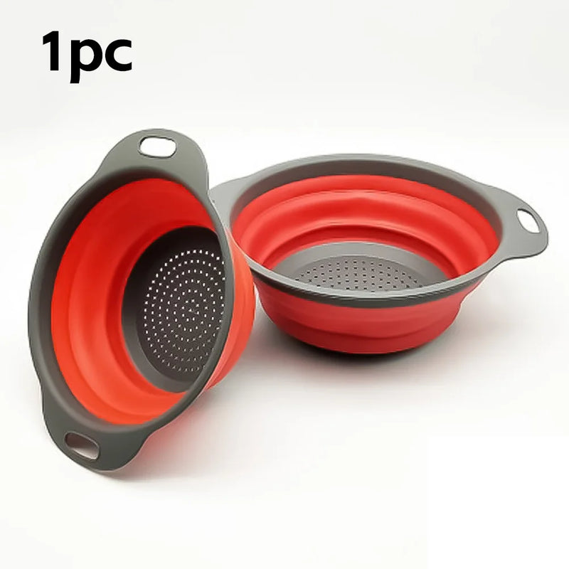 Folding Silicone Drain Basket Fruit Vegetable Washing Basket Foldable Strainer Colander Collapsible Drainer Kitchen Storage Tool