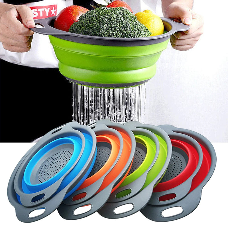 Folding Silicone Drain Basket Fruit Vegetable Washing Basket Foldable Strainer Colander Collapsible Drainer Kitchen Storage Tool