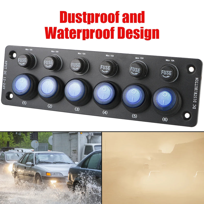 For Motorhome RV Caravan On/Off Button Multi Port Sockets and Switches Camping Car Accessories 6 Position 12V Toggle Switch
