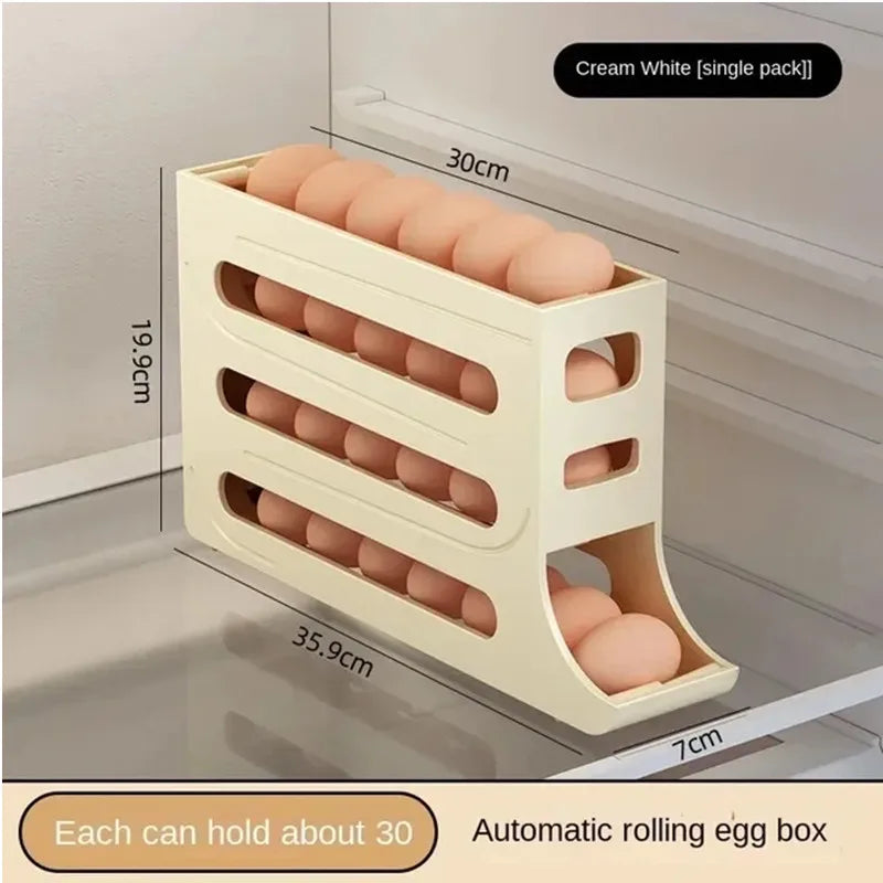 Automatic Scrolling Egg Storage Box Rolling Kitchen Container Eggs Rolling Rack Large Capacity Refrigerator Egg Organizer Holder