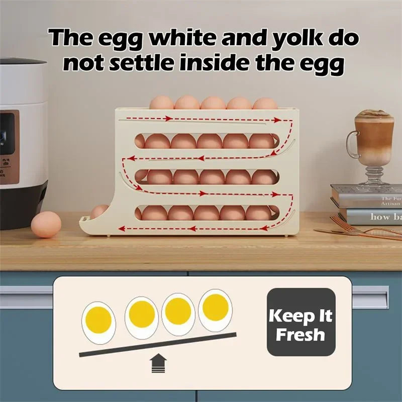 Automatic Scrolling Egg Storage Box Rolling Kitchen Container Eggs Rolling Rack Large Capacity Refrigerator Egg Organizer Holder