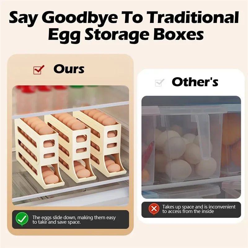 Automatic Scrolling Egg Storage Box Rolling Kitchen Container Eggs Rolling Rack Large Capacity Refrigerator Egg Organizer Holder