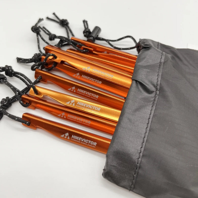 Hikevictor 10pcs Aluminum Alloy ultralight Tent Pegs 16cm Outdoor Camping  Ground Nail Tent Stakes With Wind Rope Storage Bag