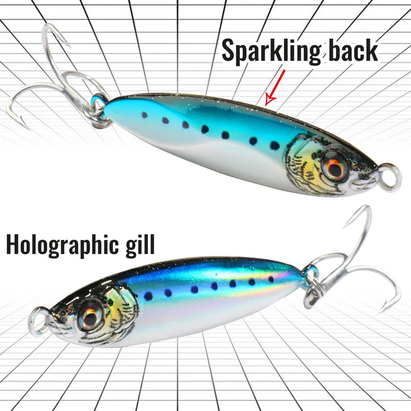 Metal Jig Lure 20g 30g 40g Spinner Spoon 3D Eye Color Laser Overlay Spinning Fishing Tackle Hook Swimbait Pesca Spinnerbait Bait