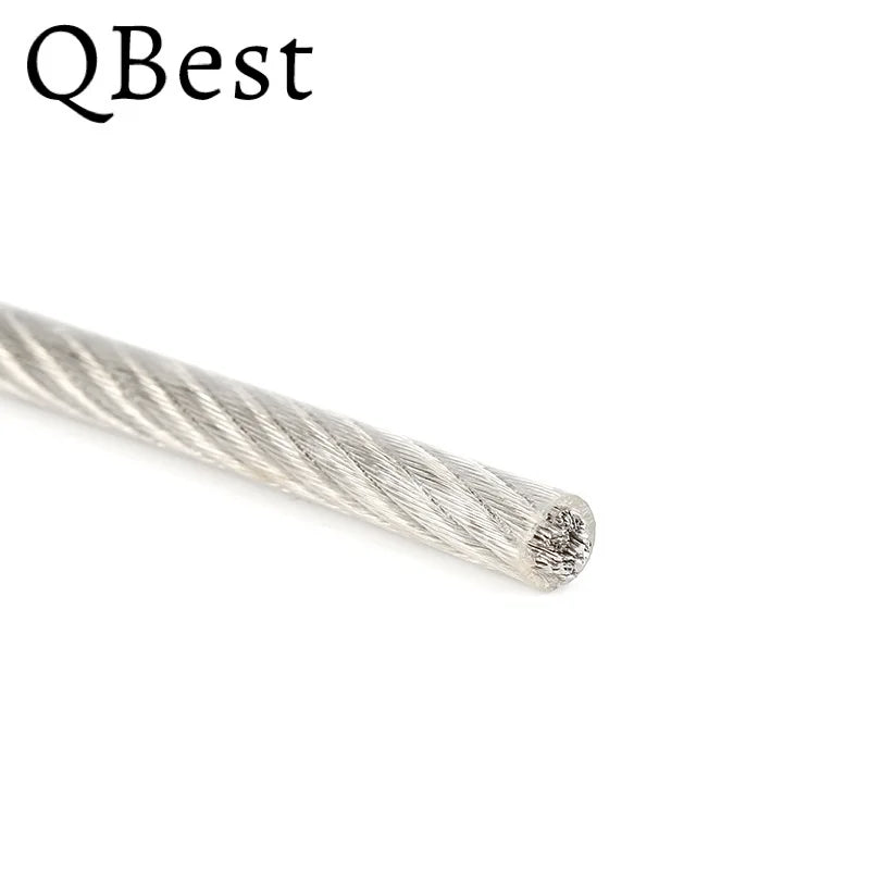 QBest 50M 0.8/1.5/2/2.5/3/4mm 7x7 PVC Coated Flexible steel wire Rope Soft Cable Transparent 304 Stainless Steel Clothesline