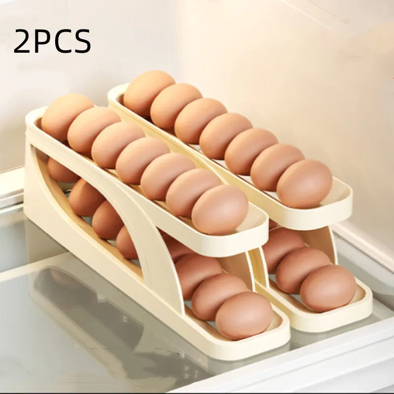 Automatic Scrolling Egg Storage Box Rolling Kitchen Container Eggs Rolling Rack Large Capacity Refrigerator Egg Organizer Holder