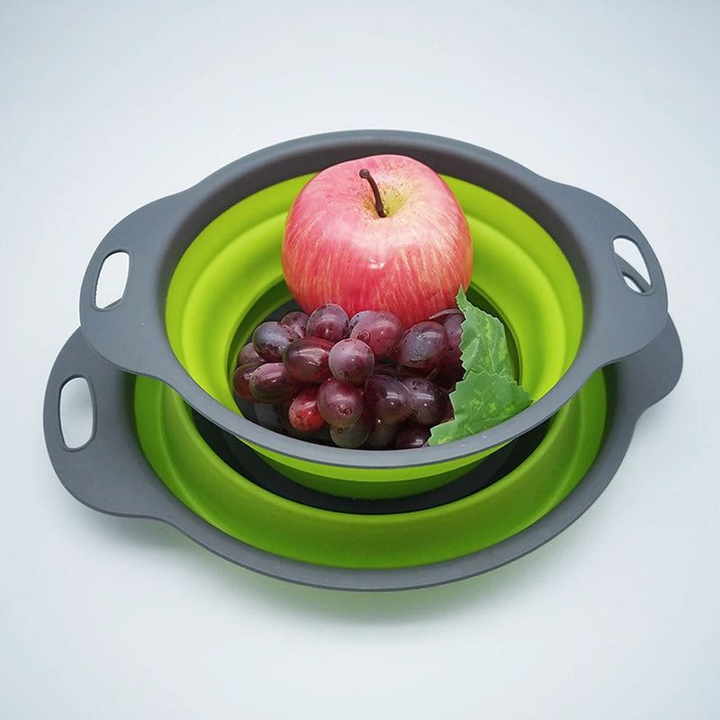 Folding Silicone Drain Basket Fruit Vegetable Washing Basket Foldable Strainer Colander Collapsible Drainer Kitchen Storage Tool