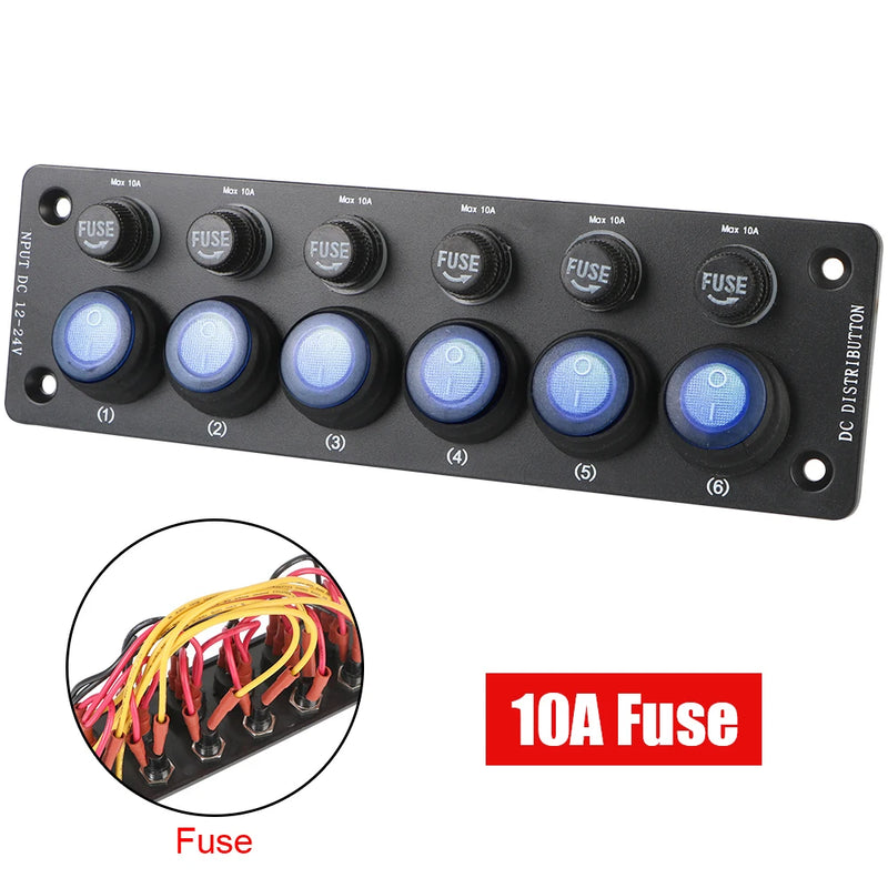 For Motorhome RV Caravan On/Off Button Multi Port Sockets and Switches Camping Car Accessories 6 Position 12V Toggle Switch