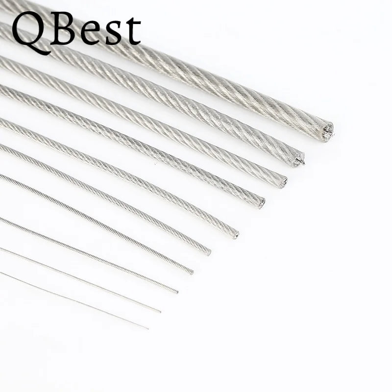 QBest 50M 0.8/1.5/2/2.5/3/4mm 7x7 PVC Coated Flexible steel wire Rope Soft Cable Transparent 304 Stainless Steel Clothesline