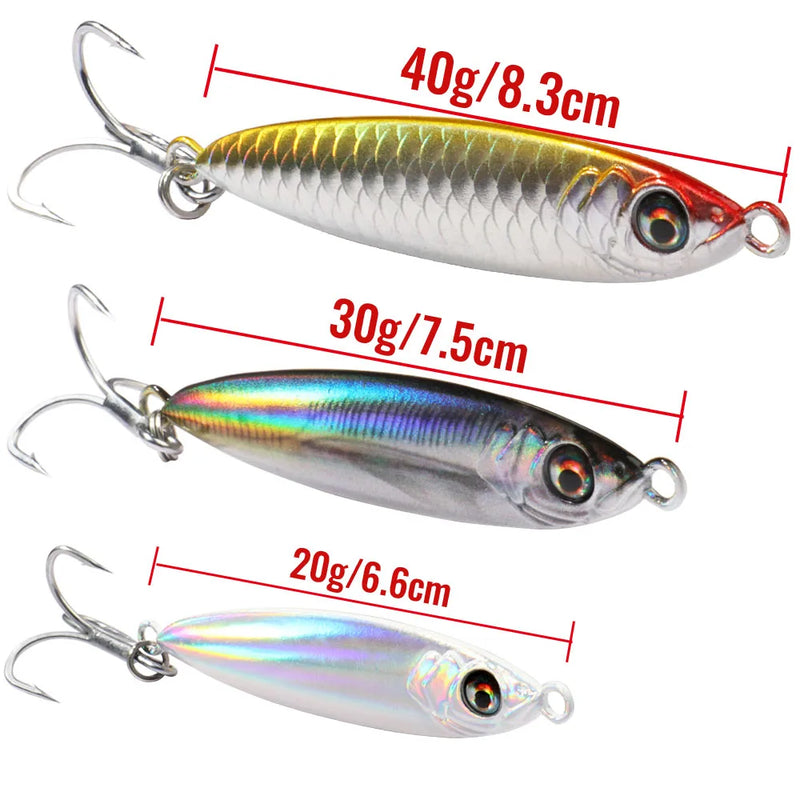Metal Jig Lure 20g 30g 40g Spinner Spoon 3D Eye Color Laser Overlay Spinning Fishing Tackle Hook Swimbait Pesca Spinnerbait Bait