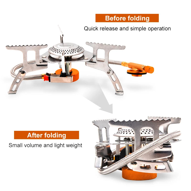 PACOONE Camping Gas Stove Outdoor Windproof Tourist Burner Portable Folding Electronic Split Stove Tourist Equipment For Cooking