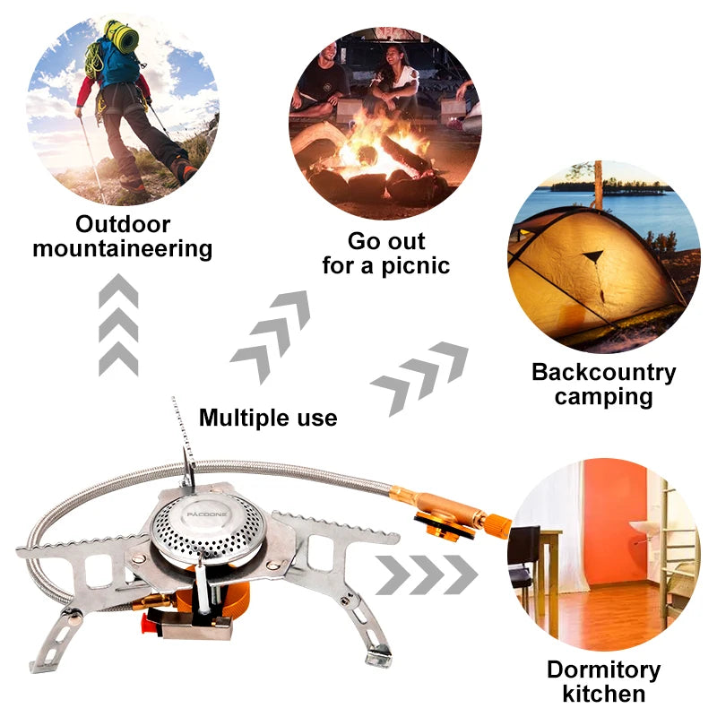 PACOONE Camping Gas Stove Outdoor Windproof Tourist Burner Portable Folding Electronic Split Stove Tourist Equipment For Cooking