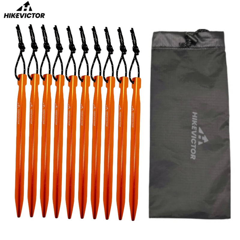 Hikevictor 10pcs Aluminum Alloy ultralight Tent Pegs 16cm Outdoor Camping  Ground Nail Tent Stakes With Wind Rope Storage Bag