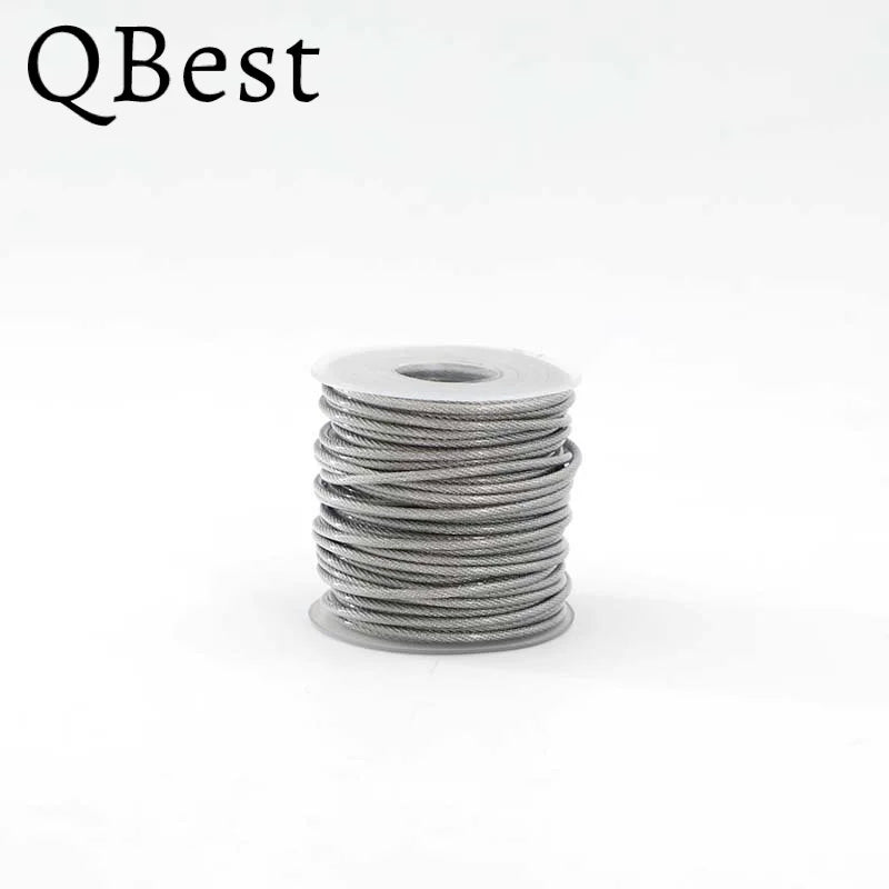 QBest 50M 0.8/1.5/2/2.5/3/4mm 7x7 PVC Coated Flexible steel wire Rope Soft Cable Transparent 304 Stainless Steel Clothesline