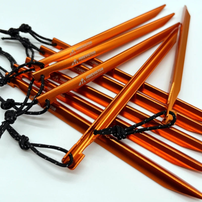Hikevictor 10pcs Aluminum Alloy ultralight Tent Pegs 16cm Outdoor Camping  Ground Nail Tent Stakes With Wind Rope Storage Bag