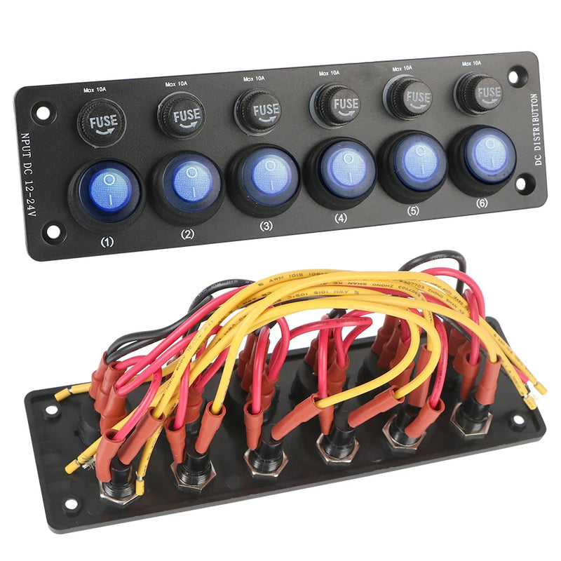 For Motorhome RV Caravan On/Off Button Multi Port Sockets and Switches Camping Car Accessories 6 Position 12V Toggle Switch