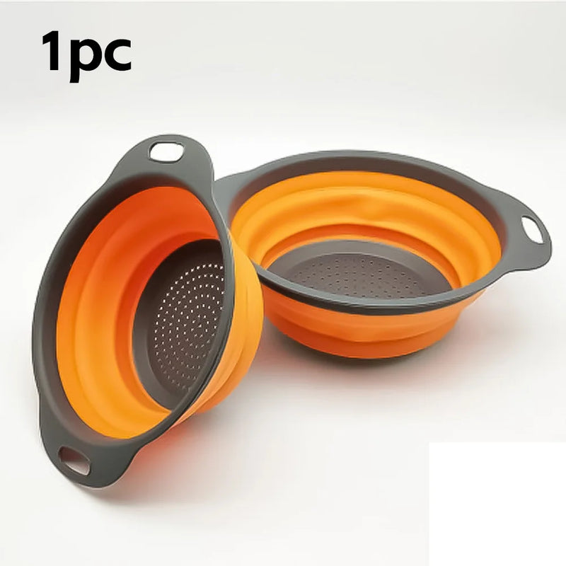 Folding Silicone Drain Basket Fruit Vegetable Washing Basket Foldable Strainer Colander Collapsible Drainer Kitchen Storage Tool