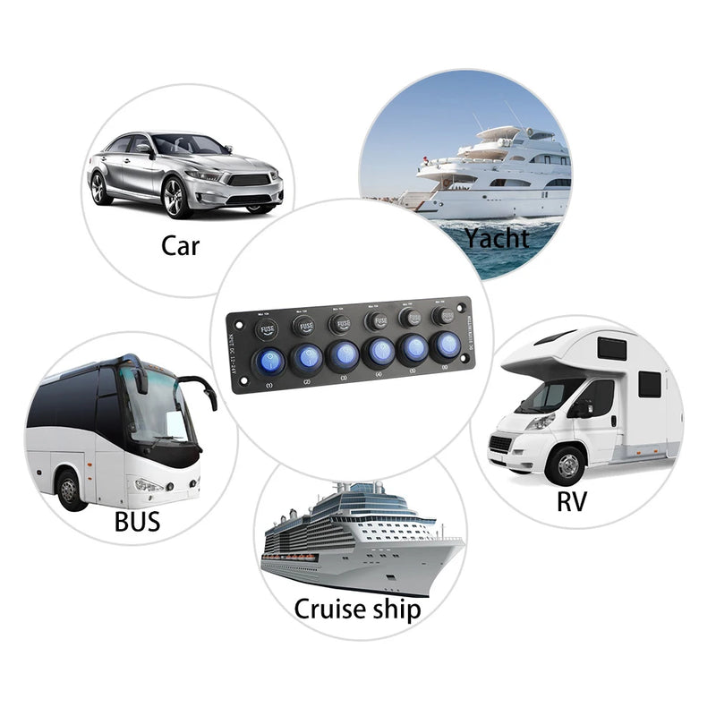 For Motorhome RV Caravan On/Off Button Multi Port Sockets and Switches Camping Car Accessories 6 Position 12V Toggle Switch