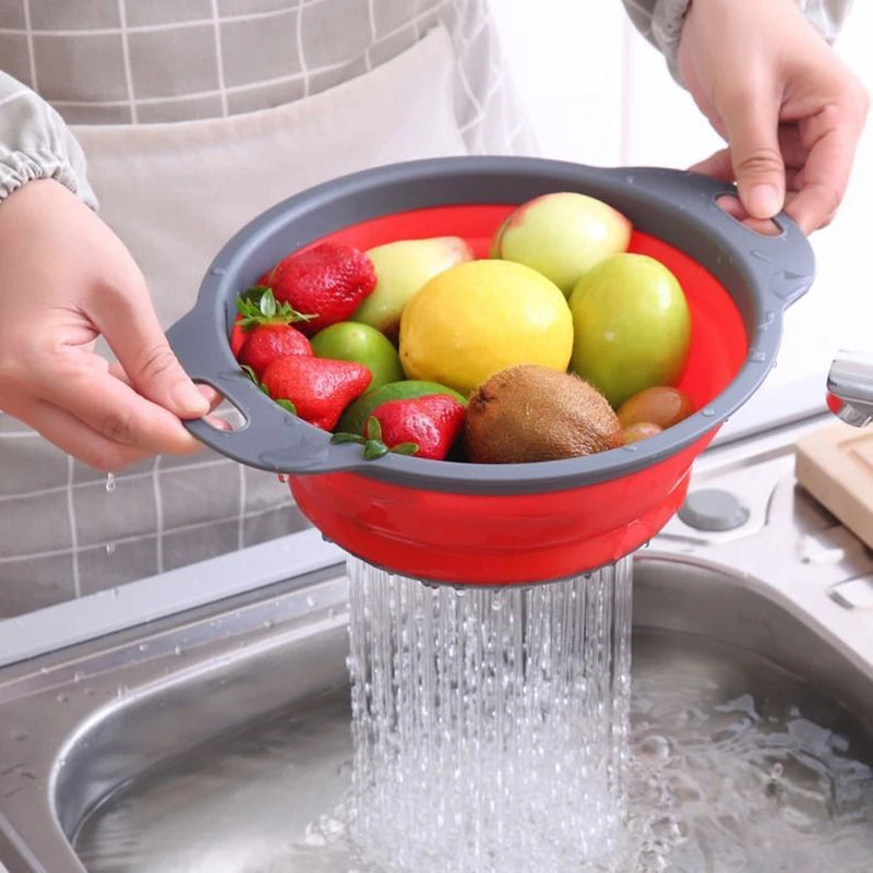 Folding Silicone Drain Basket Fruit Vegetable Washing Basket Foldable Strainer Colander Collapsible Drainer Kitchen Storage Tool