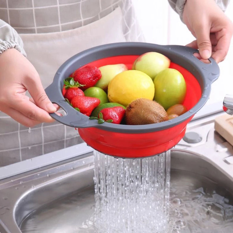 Folding Silicone Drain Basket Fruit Vegetable Washing Basket Foldable Strainer Colander Collapsible Drainer Kitchen Storage Tool